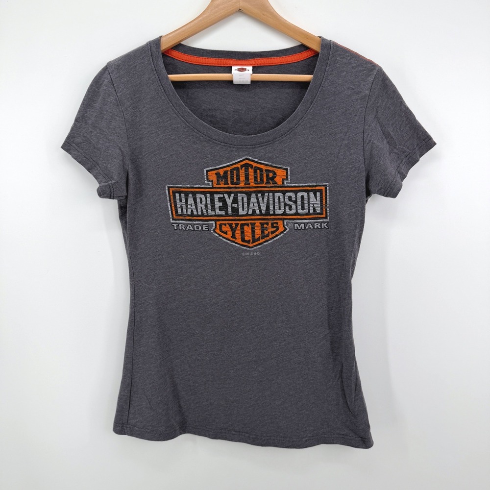Harley-Davidson T-Shirt Womens Small Grey Biker Core Zips Mackinac Island MI Tee
